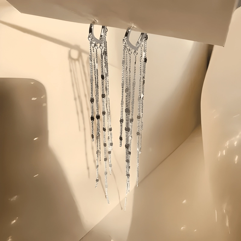 AROS LARGOS COLGANTES ELEGANTES CASCADA PLATEADO - 3