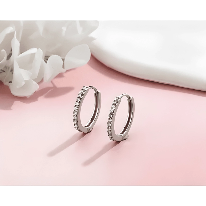 AROS PARA OREJA 14MM COBRE 18K ORO CUBIC ZIRCONIA - 1