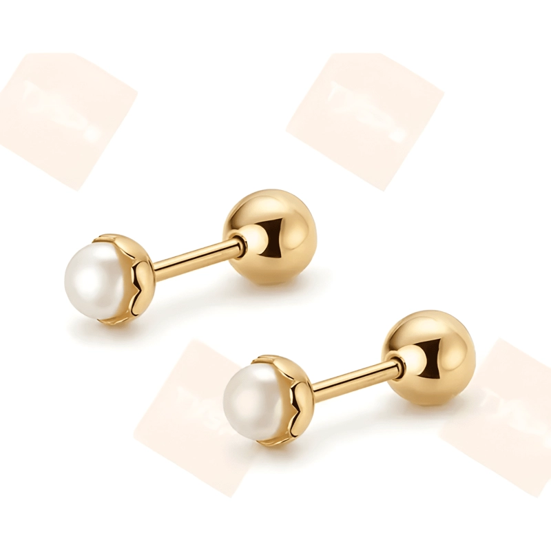 AROS PARA BEBE  ATORNILLADOS PERLA PLATA 925 BAÑADOS EN ORO - 2