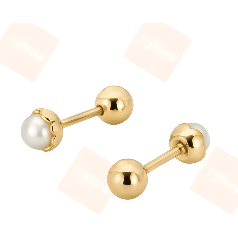 AROS PARA BEBE  ATORNILLADOS PERLA PLATA 925 BAÑADOS EN ORO - 3
