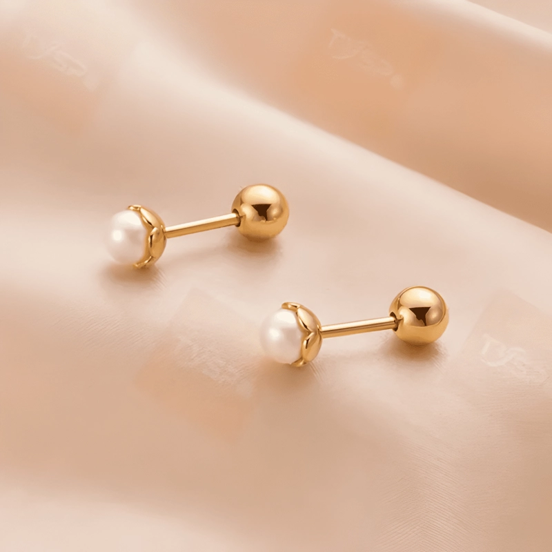 AROS PARA BEBE  ATORNILLADOS PERLA PLATA 925 BAÑADOS EN ORO - 4