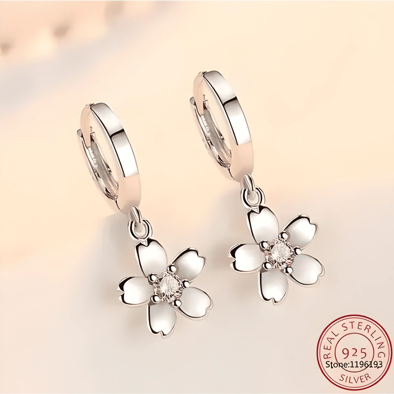 AROS DE FLOR ROSADA PLATA 925 MODA FLORES MUJER ROSA - 2