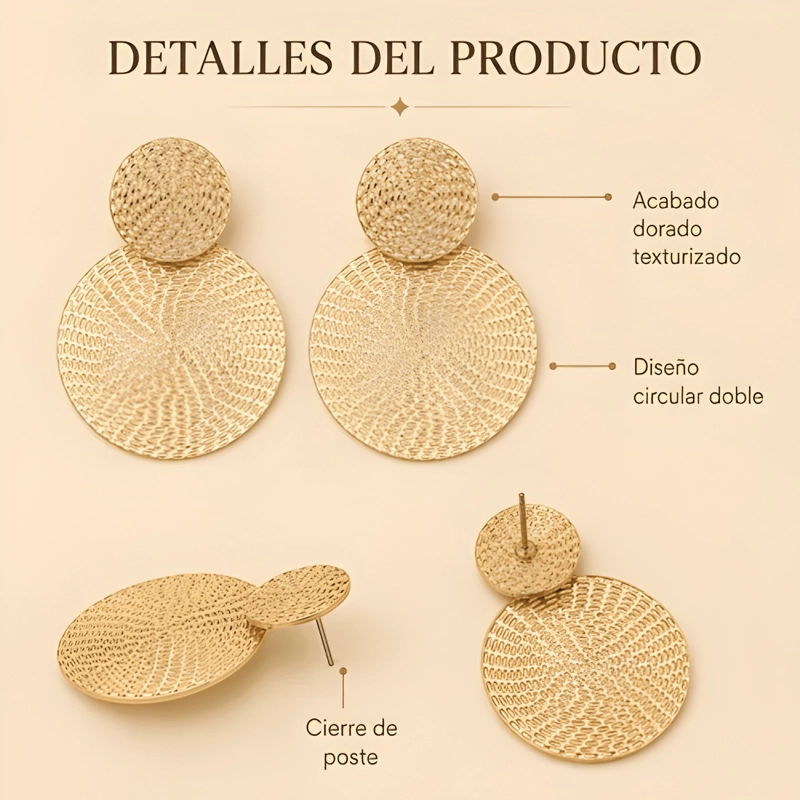 ARETES REDONDOS BOHO DORADOS MUJER MODA FIESTA - 2