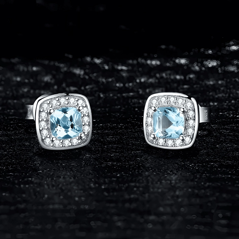 AROS TOPACIO PLATA FINA 925 MUJER ELEGANTE AZUL - 2