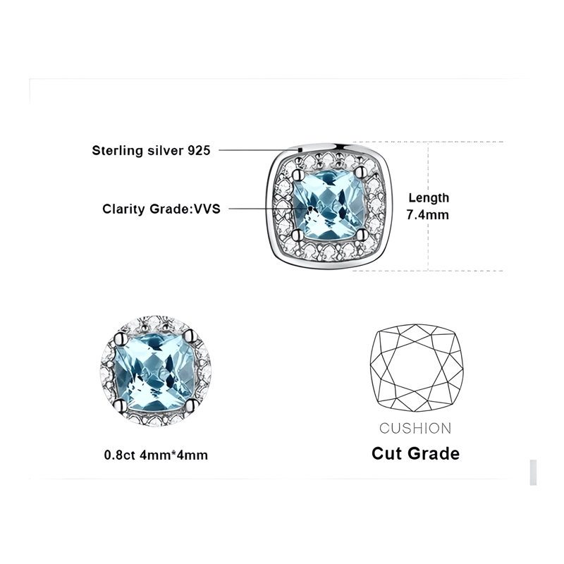 AROS TOPACIO PLATA FINA 925 MUJER ELEGANTE AZUL - 4