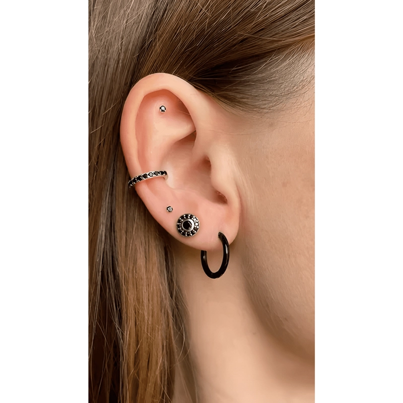 AROS HOMBRE ARGOLLAS NEGRAS CRUZ CADENA PUNK ACERO COLGANTE - 3