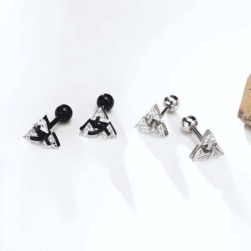AROS TUERCA TRIANGULARES ACERO HOMBRE PIRAMIDE MODA NEGRO - 1