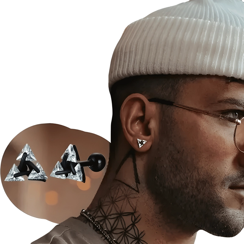 AROS TUERCA TRIANGULARES ACERO HOMBRE PIRAMIDE MODA NEGRO - 3