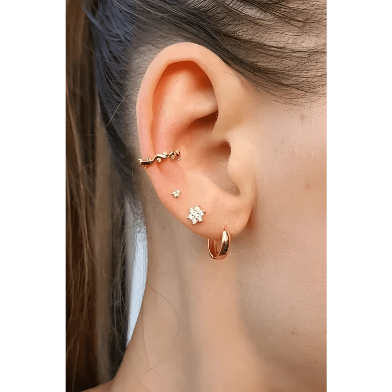 AROS NIÑA ATORNILLADOS PLATA 925 CON ORO 18 K TOPE #16 - 1