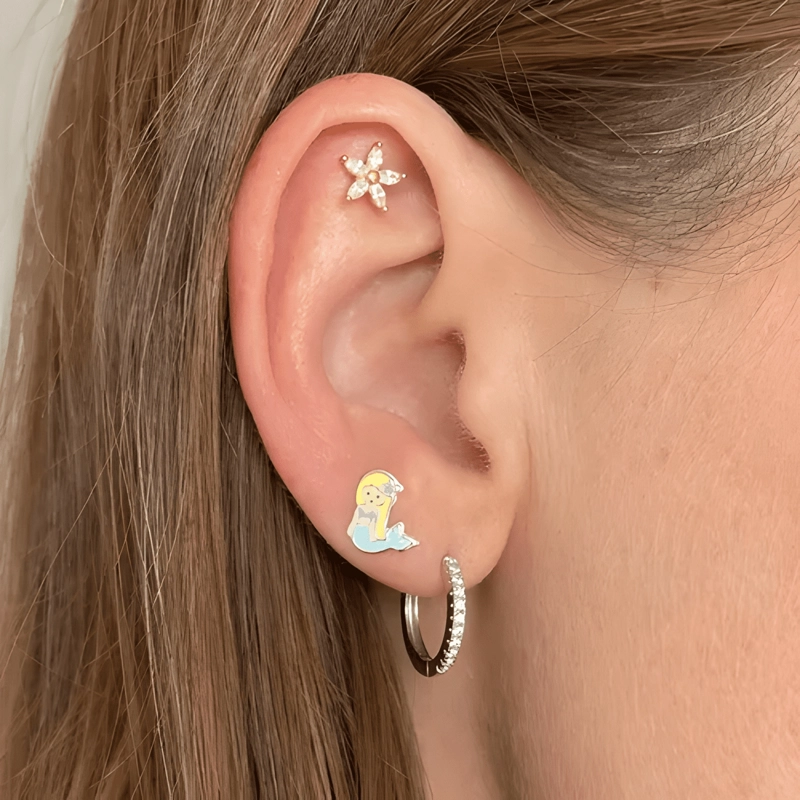 AROS DE SIRENA PARA NIÑA PLATA FINA 925 + CAJITA REGALO - 2