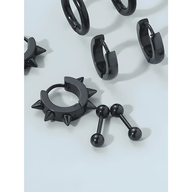 PACK 6 PARES ARETES HOMBRE CON PIERCING, ARRACADAS HOMBRE - 4