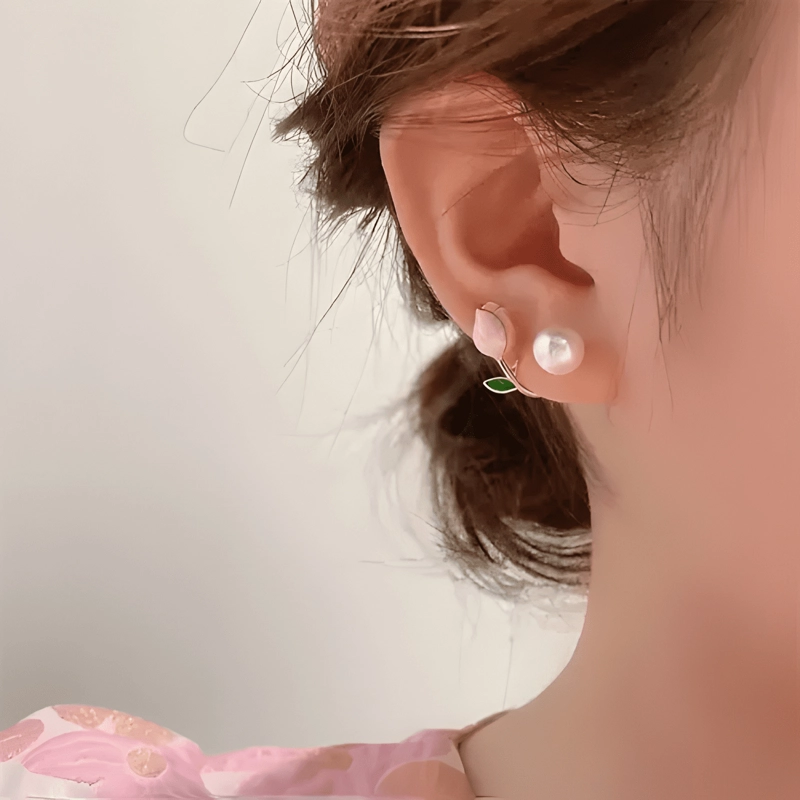AROS TULIPAN ROSADA PERLA ARITOS BELLO ROSA ROSA - 3