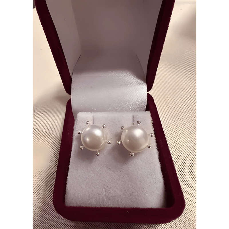 AROS PISTILO PLATA CON PERLA ORIGINAL REAL 8MM REGALO #1 - 1