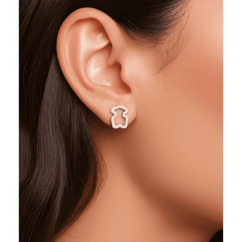 AROS PLATA LEY 925 OSITO CON CIRCONES REGALO MUJER MODA #2 - 1