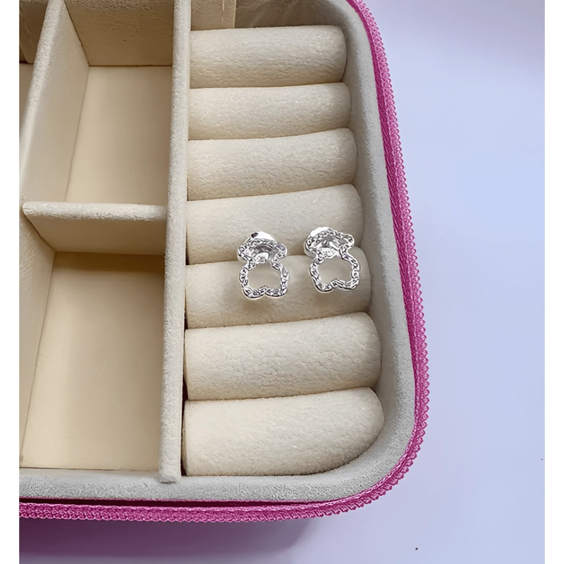 AROS PLATA LEY 925 OSITO CON CIRCONES REGALO MUJER MODA #2 - 2