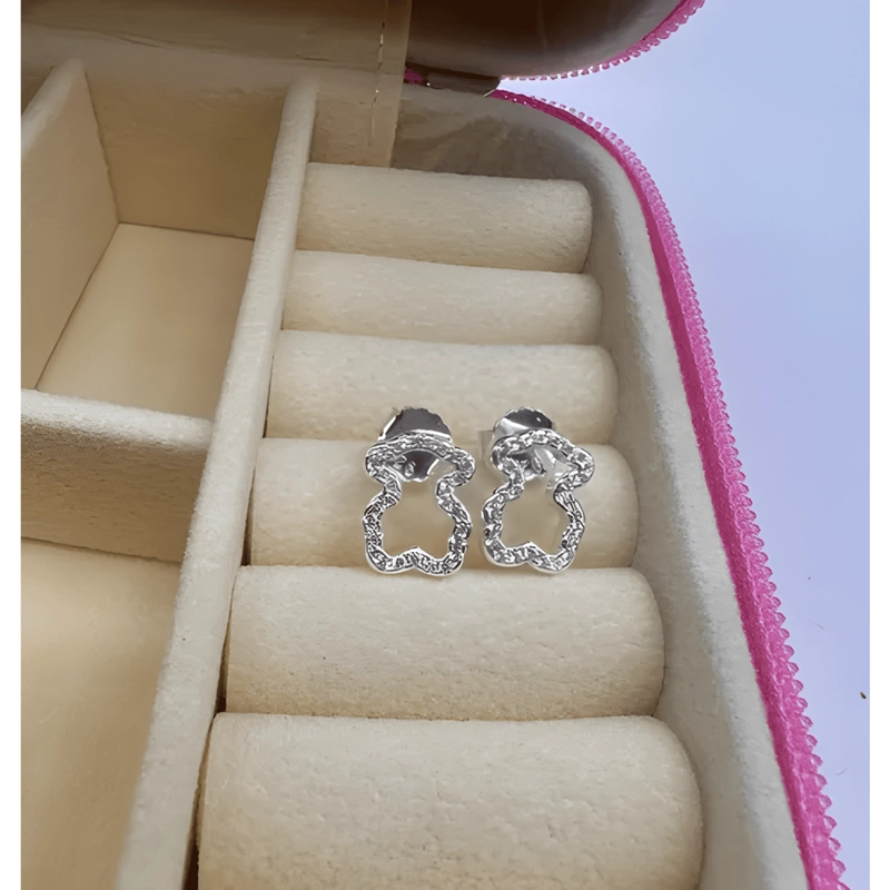 AROS PLATA LEY 925 OSITO CON CIRCONES REGALO MUJER MODA #2 - 3