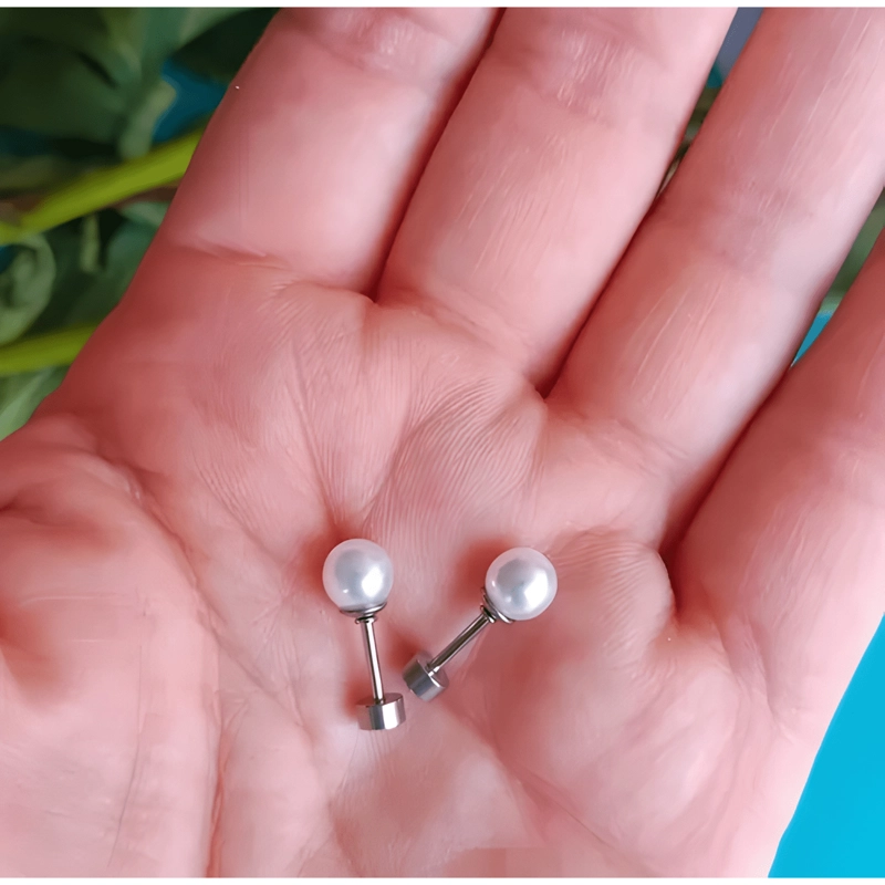 ARETES AROS PUNTOS PERLAS ACERO INOXIDABLE NIÑAS SEGURIDAD - 2