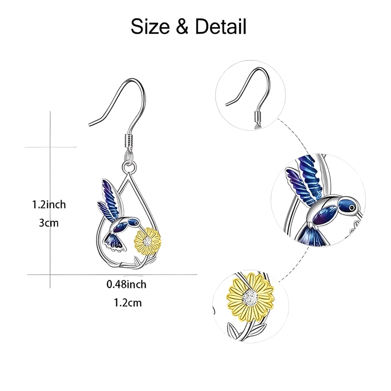 AROS DE GIRASOL COLIBRI PLATA 925 MUJER SAN VALENTIN - 3