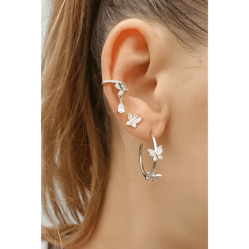 AROS DE MARIPOSA PLATA 925 ARETES PENDIENTES MUJER NIÑA - 2