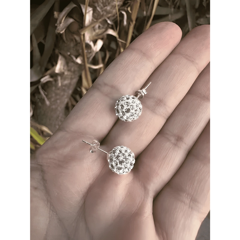 AROS PLATA ESFERA STRASS CRISTALES REGALO MUJER BRILLANTE - 1