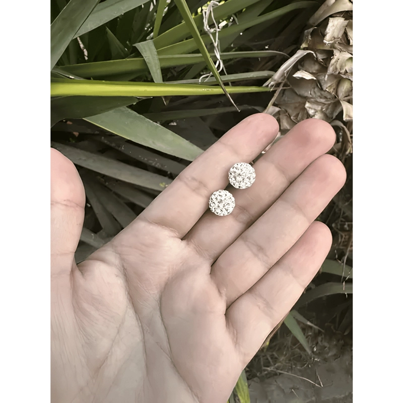 AROS PLATA ESFERA STRASS CRISTALES REGALO MUJER BRILLANTE - 2