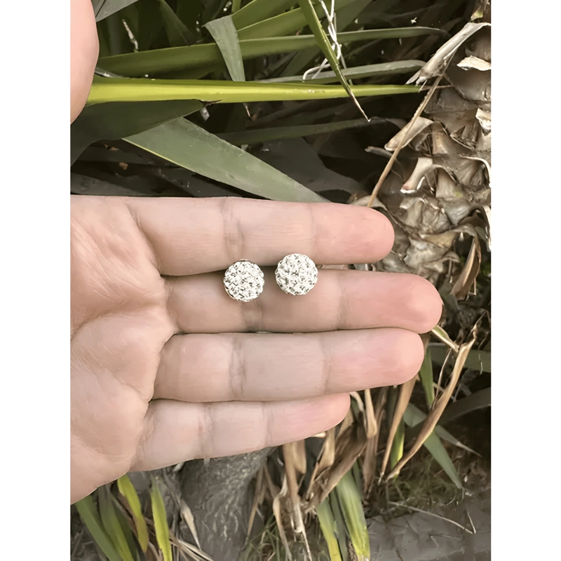 AROS PLATA ESFERA STRASS CRISTALES REGALO MUJER BRILLANTE - 3