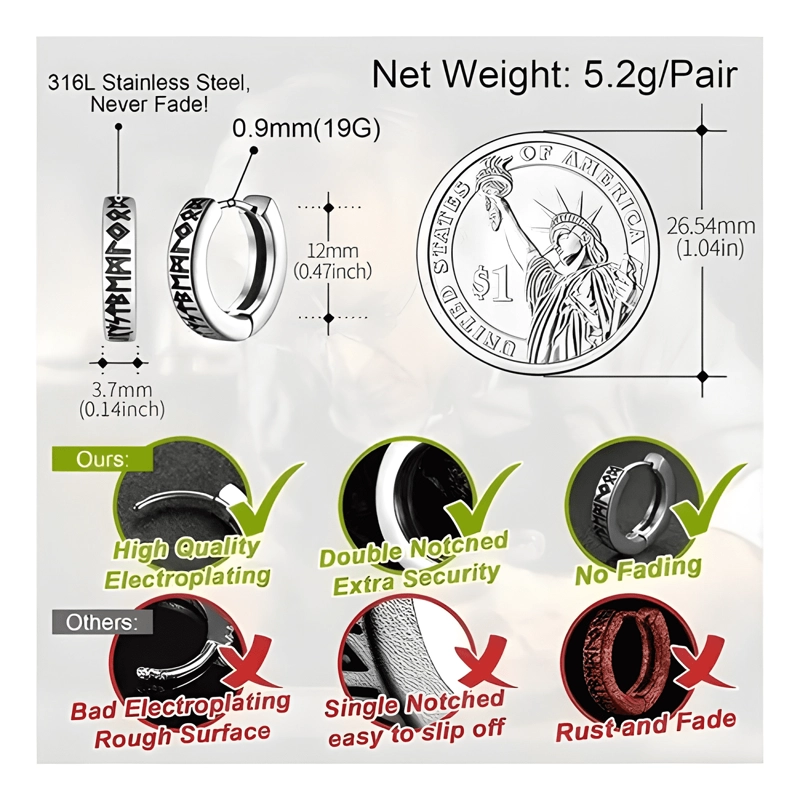 PACK 2 PARES AROS RUNAS VIKINGAS HOMBRE MUJER PIERCING #1 - 3