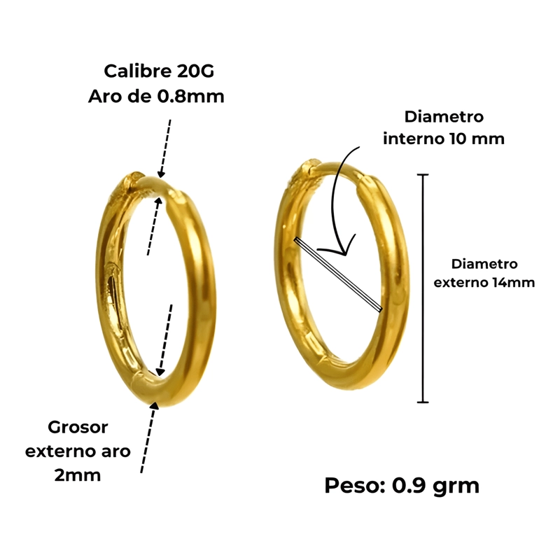 ARGOLLAS LISAS AURA 10MM TITANIO ASTM F136 CHAPADO DORADO - 2