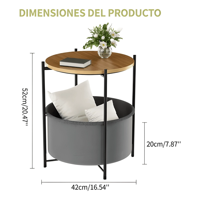 MESA DE CENTRO PEQUEÑA REDONDA DE MADERA REPISA #1 - 3