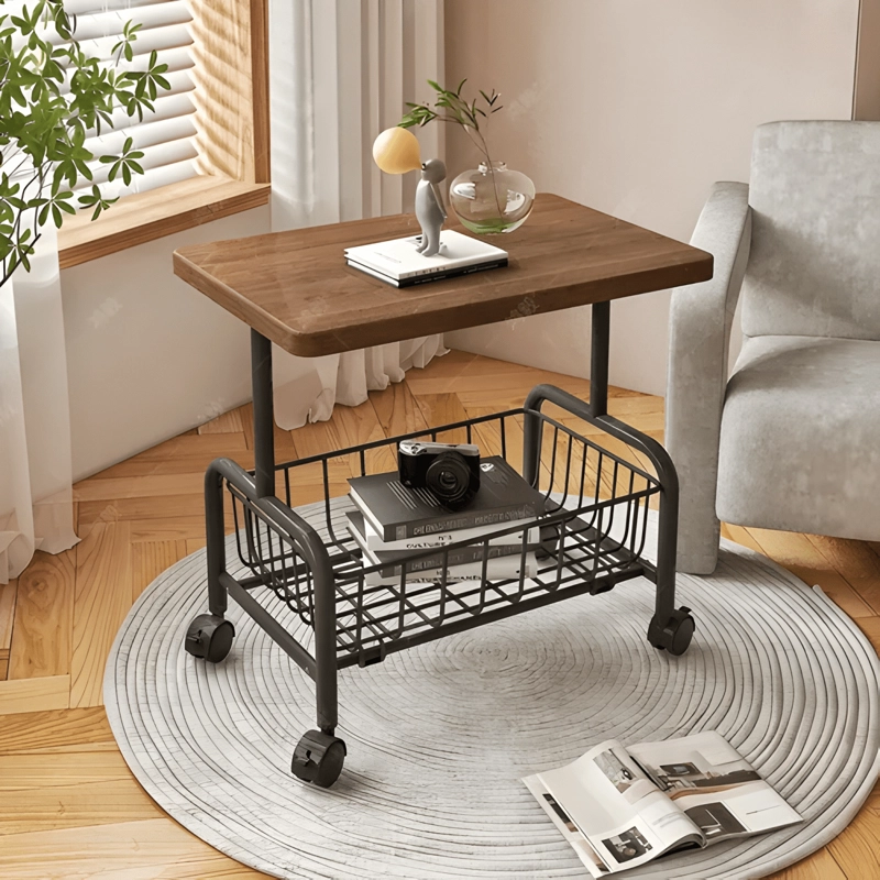 MESA AUXILIAR CON RUEDAS Y CANASTO METALICA PARA SOFA #1 - 2
