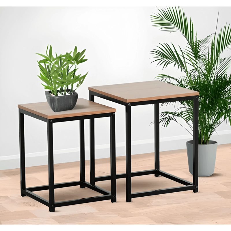 SET 2 MESAS LATERALES CENTRO INDUSTRIAL ELEGANTE MINIMALISTA - 3