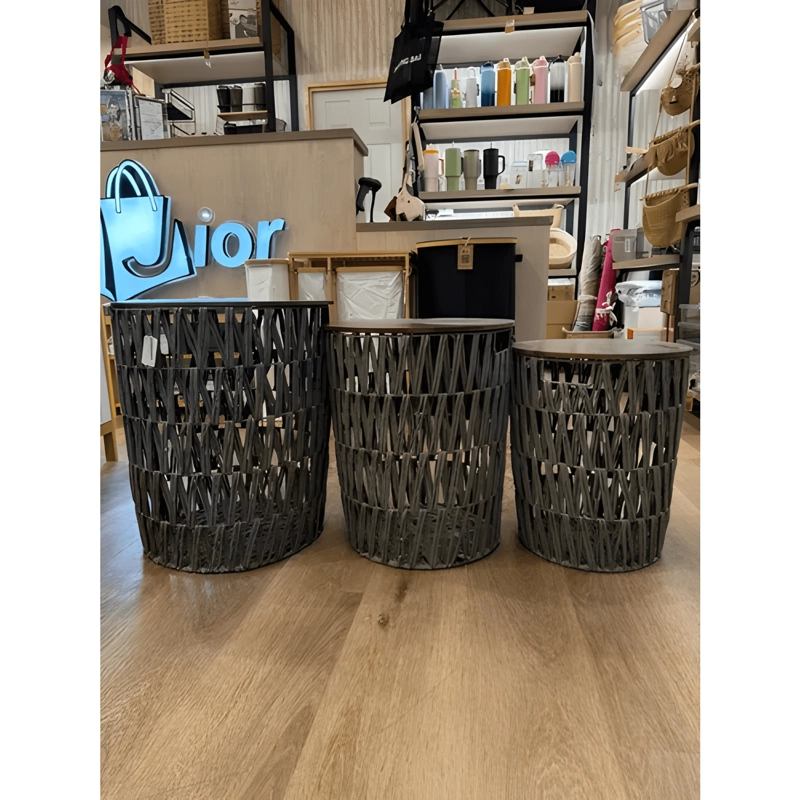 SET X3 MESAS AUXILIARES DE CUERDA TRENZADA Y MADERA #1 - 4