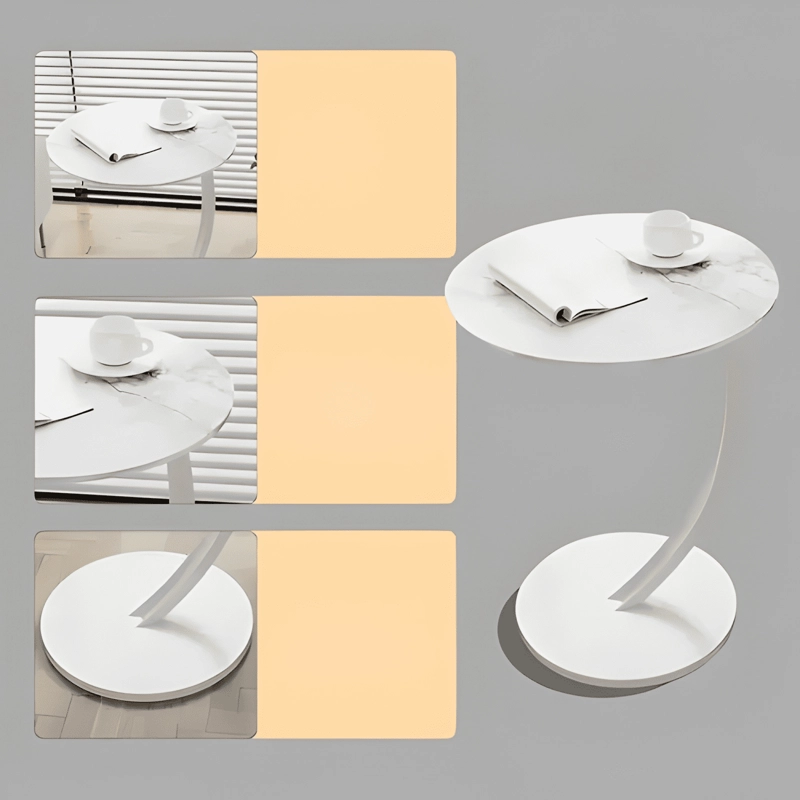 MESA AUXILIAR REDONDA MADERA METAL MODERNA BLANCA - 1
