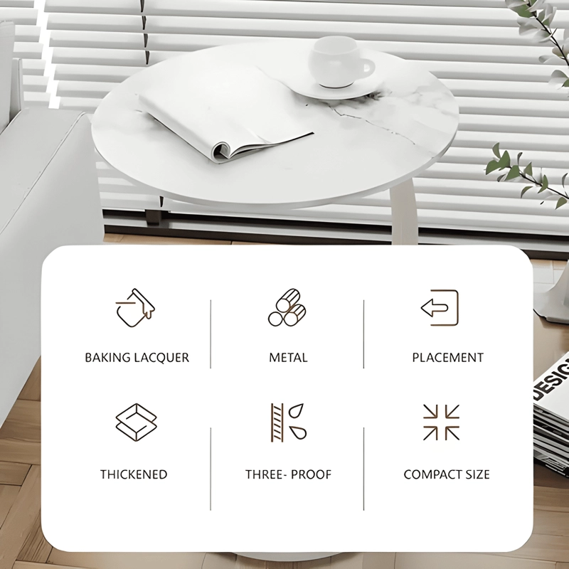 MESA AUXILIAR REDONDA MADERA METAL MODERNA BLANCA - 2