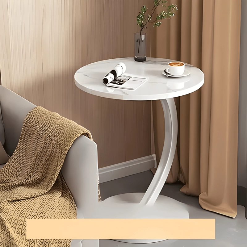 MESA AUXILIAR REDONDA MADERA METAL MODERNA BLANCA - 4