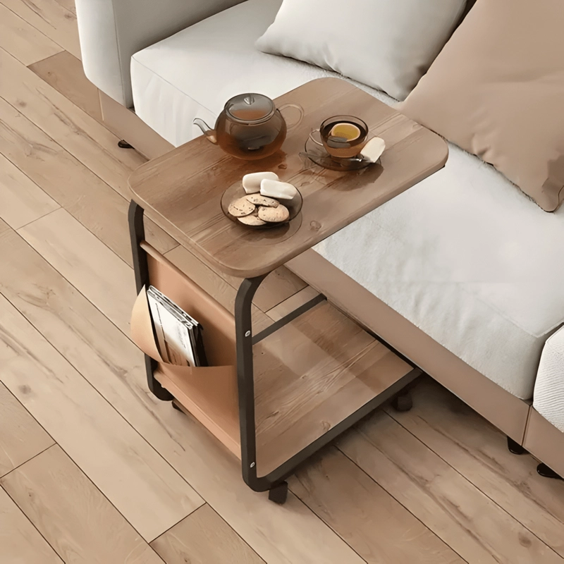 MESA AUXILIAR MODERNA 60X40X28.5 CM CON RUEDAS MARRON - 1