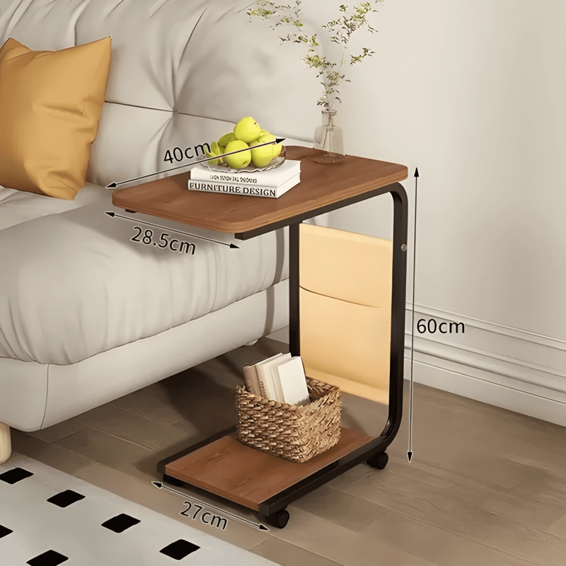 MESA AUXILIAR MODERNA 60X40X28.5 CM CON RUEDAS MARRON - 2