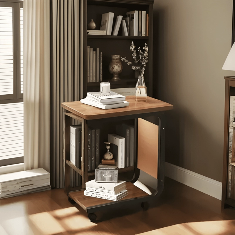 MESA AUXILIAR MODERNA 60X40X28.5 CM CON RUEDAS MARRON - 3