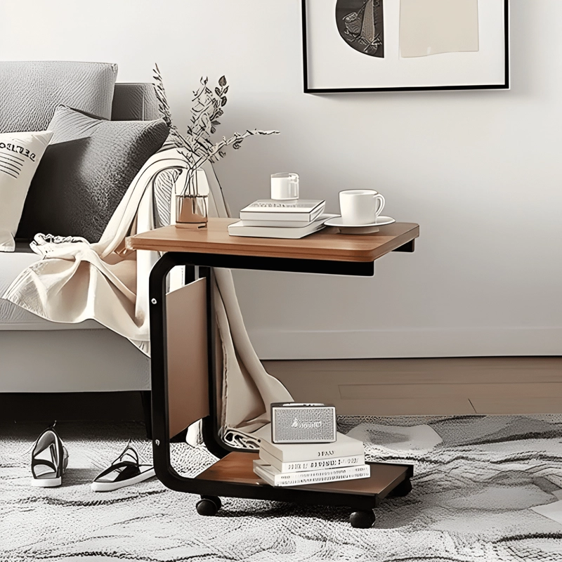 MESA AUXILIAR MODERNA 60X40X28.5 CM CON RUEDAS MARRON - 4