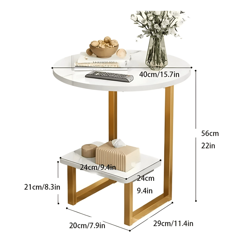 MESA LATERAL REDONDA DE MADERA CON REPISA 40 CM #1 - 3