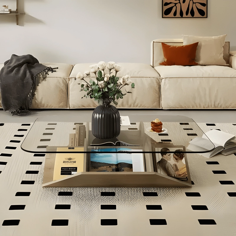 JUEGO MESA DE CENTRO LATERAL LIVING DE VIDRIO DOBLE GRIS - 3