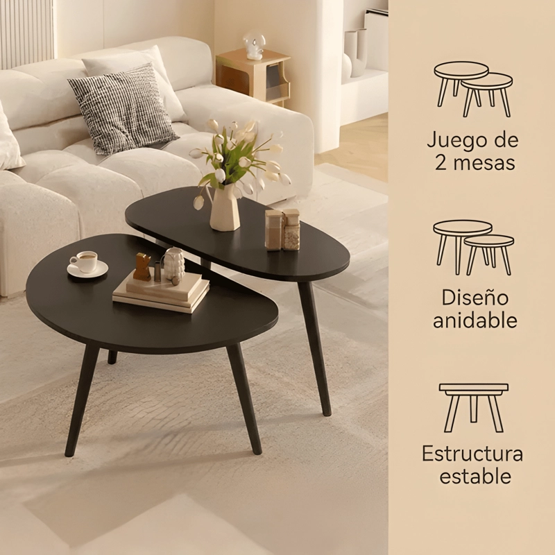 JUEGO MESA DE CENTRO LIVING ADRIANA MINIMALISTA NEGRO - 1