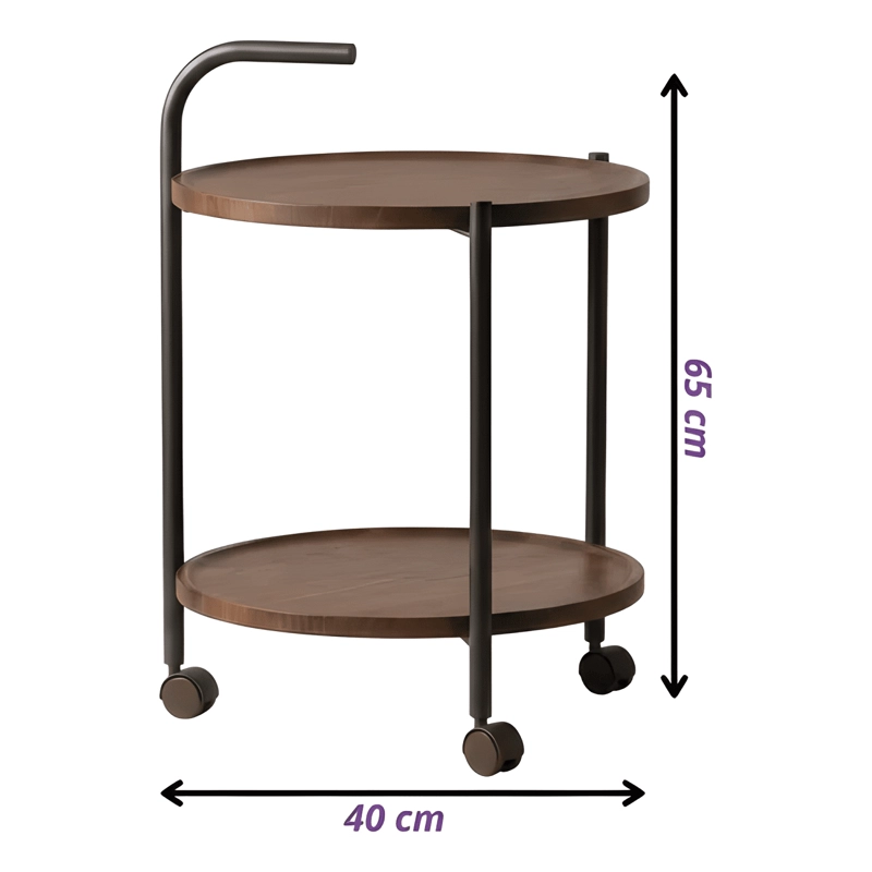 MESA AUXILIAR CON RUEDAS 2 NIVELES MADERA OSCURA 40X65CM - 4