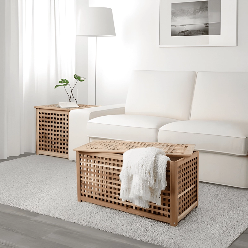 MESA AUXILIAR MADERA MACIZA CON ALMACENAJE 98X50 CM #1 - 3