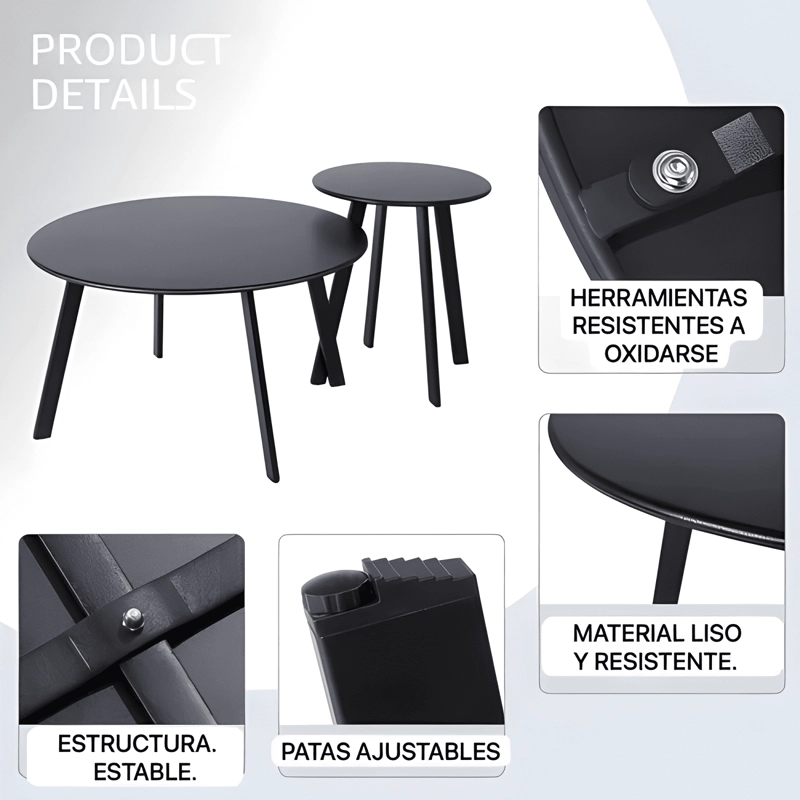 SET 2 MESAS LATERALES CENTRO METAL NEGRA ELEGANTE NEGRO #2 - 3