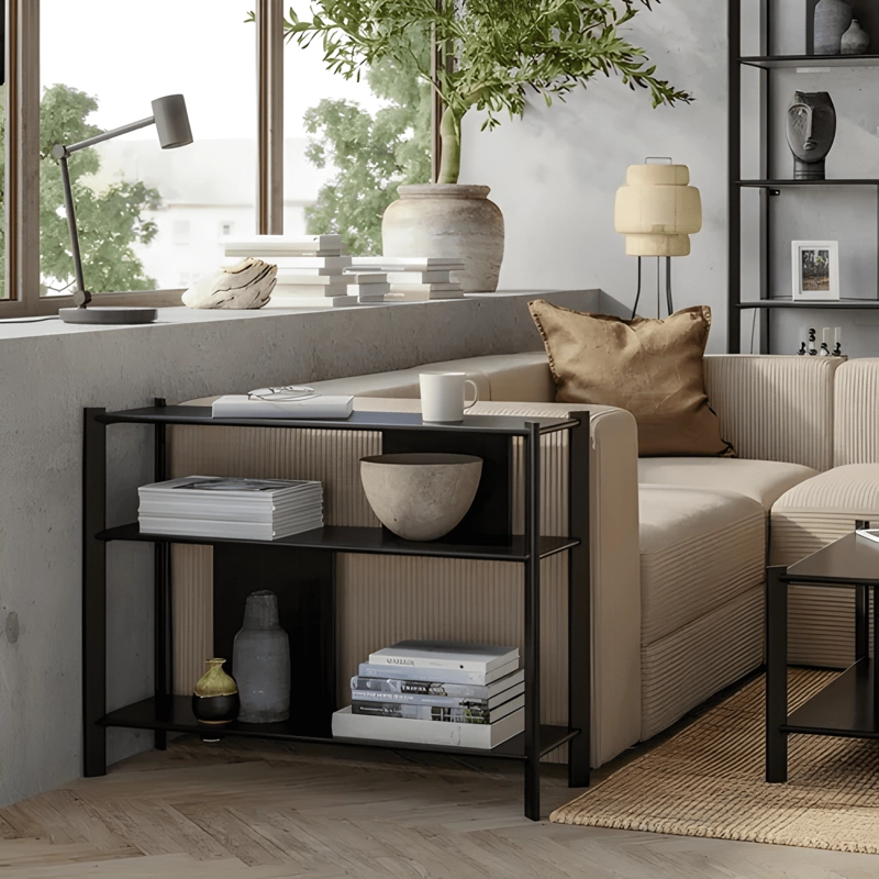 MESA LATERAL BAMBU CON ESTANTE 95X30 CM METAL - 1