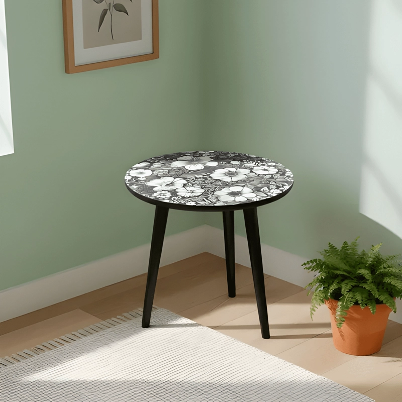 MESA CENTRO LIVING BOHEMIO FLORES MADERA REDONDA #1 - 2