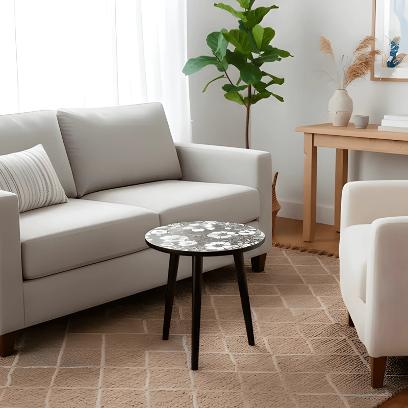 MESA CENTRO LIVING BOHEMIO FLORES MADERA REDONDA #1 - 3