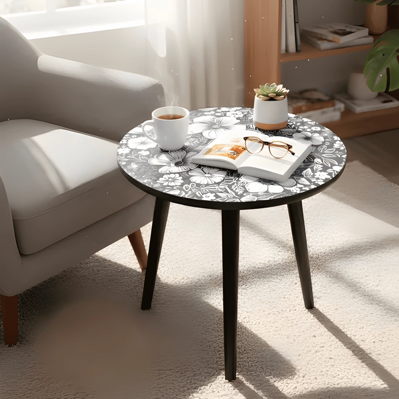 MESA CENTRO LIVING BOHEMIO FLORES MADERA REDONDA #1 - 4