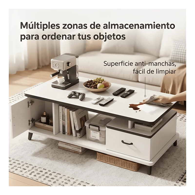 MESA DE CENTRO ROHE 100X48X41 CM CON CAJON Y PUERTA - 2
